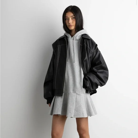 OAK + FORT Gray Hoodie Mini Dress S - Picture 1 of 5